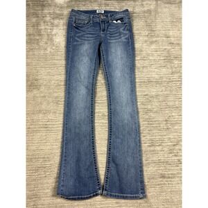 Mudd Jeans Juniors 5 Blue Medium Wash Denim Flare Leg Cotton Blend Thick Stitch